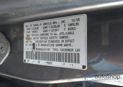 2006 Honda Accord 2.4 Ex z USA, uszkodzony, nr VIN 1HGCM56886A031187